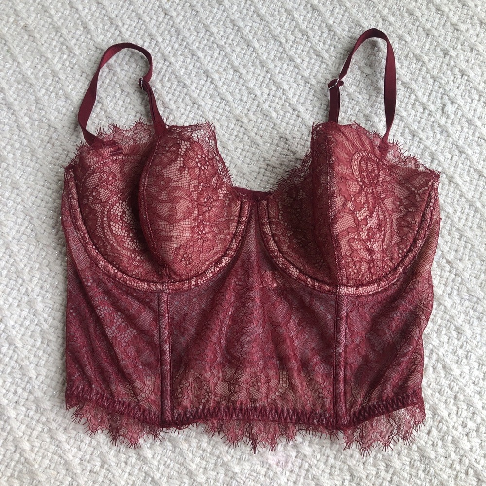 Victoria's Secret Dream Angels Long Line Strapless Corset Bra 34C Boning red